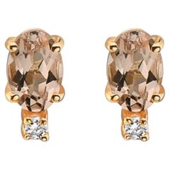 Birthstone-Ohrringe mit pfirsichfarbenem Morganit und nudefarbenen Diamanten aus 14 Karat