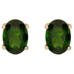 Birthstone Earrings Featuring Pistachio Diopside Set in 14K Honey Gold