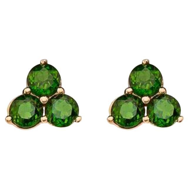 Birthstone Earrings Featuring Pistachio Diopside Set in 14K Honey Gold For Sale