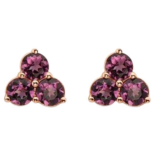 Birthstone Earrings Featuring Purple Garnet Set in 14K Strawberry Gold For Sale