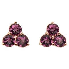 Birthstone Earrings Featuring Purple Garnet Set in 14K Strawberry Gold