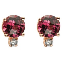 Birthstone Earrings Featuring Raspberry Rhodolite Nude Diamonds