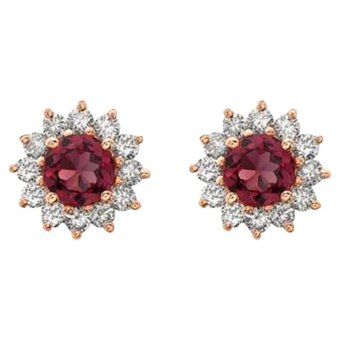 Birthstone Earrings Featuring Raspberry Rhodolite Nude Diamonds