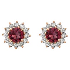 Boucles d'oreilles en pierre de naissance ornées de diamants rhodolite framboise