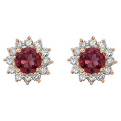 Birthstone Earrings Featuring Raspberry Rhodolite Nude Diamonds