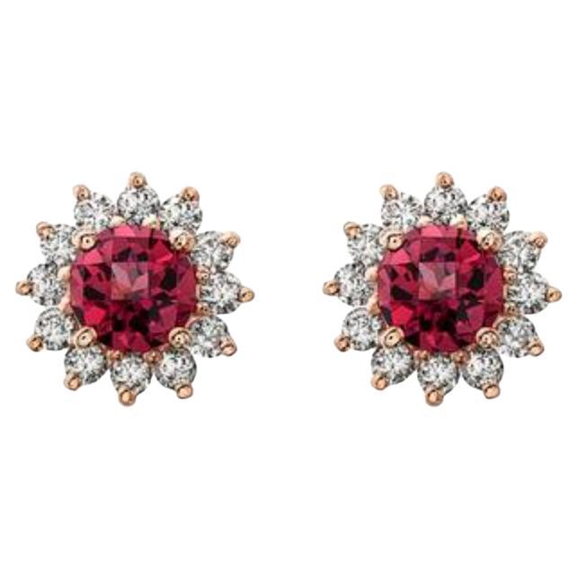 Birthstone Earrings Featuring Raspberry Rhodolite Nude Diamonds For Sale