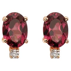 Birthstone Earrings Featuring Raspberry Rhodolite Nude Diamonds Set in 14K