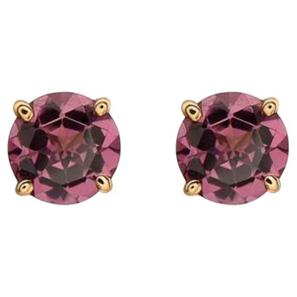 Birthstone Earrings Featuring Raspberry Rhodolite Set in 14K Honey Gold For Sale