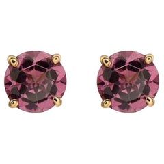 Birthstone Earrings Featuring Raspberry Rhodolite Set in 14K Honey Gold