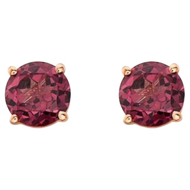 Birthstone Earrings Featuring Raspberry Rhodolite Set in 14K Strawberry Gold For Sale