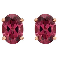 Birthstone Earrings Featuring Raspberry Rhodolite Set in 14K Strawberry Gold