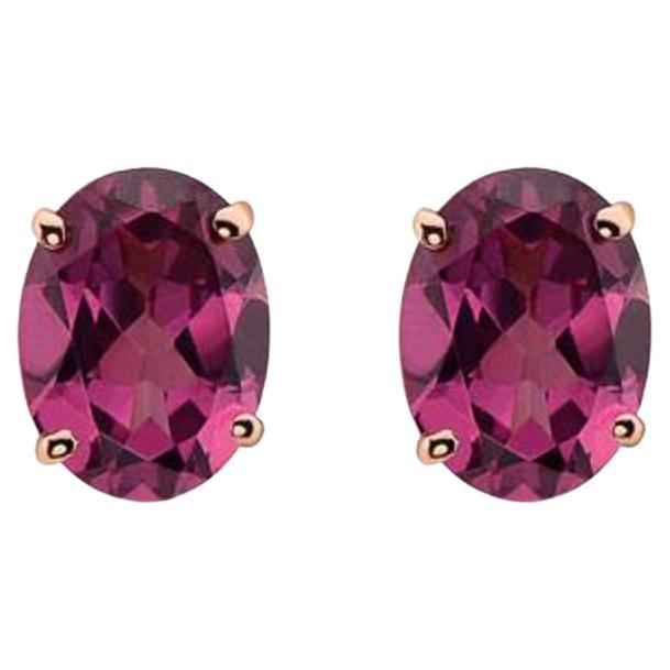 Birthstone Earrings Featuring Raspberry Rhodolite Set in 14K Strawberry Gold For Sale