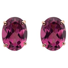 Birthstone Earrings Featuring Raspberry Rhodolite Set in 14K Strawberry Gold