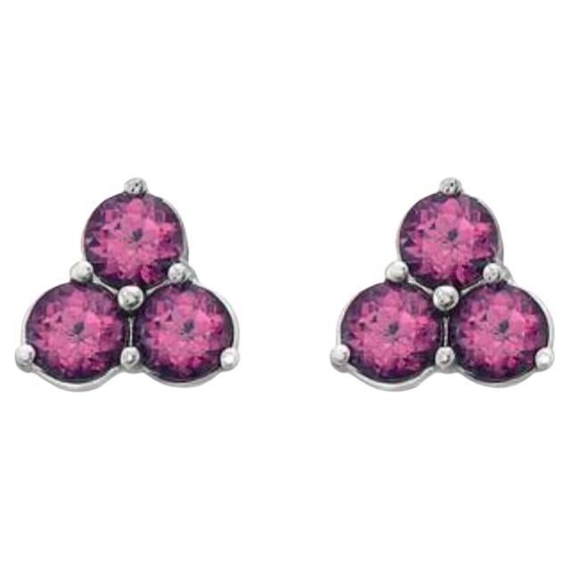 Birthstone Earrings Featuring Raspberry Rhodolite Set in 14K Vanilla Gold For Sale