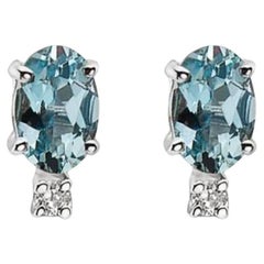 Birthstone Earrings Featuring Santamaria Aquamarine Nude Diamonds Set in 14K
