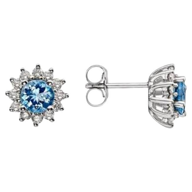 Birthstone Earrings Featuring Sea Blue Aquamarine Nude Diamonds For Sale
