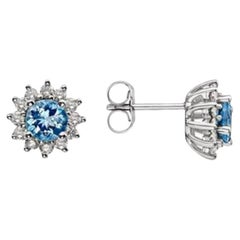 Birthstone-Ohrringe mit Meeresblauem Aquamarin und nudefarbenen Diamanten