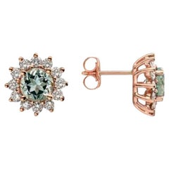 Boucles d'oreilles en pierre de naissance avec aigue-marine bleue marine et diamants