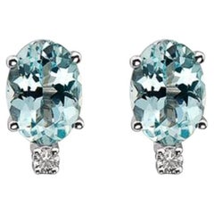 Birthstone Earrings Featuring Sea Blue Aquamarine Nude Diamonds Set in 14K 