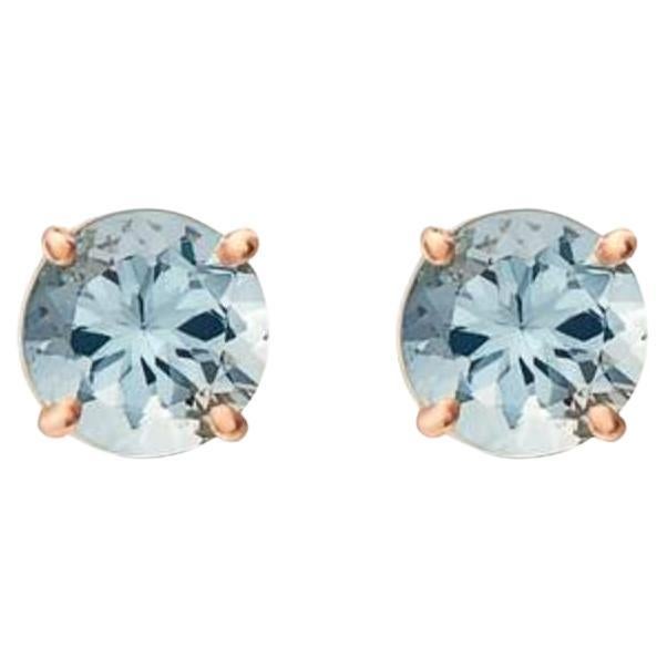 Birthstone Earrings Featuring Sea Blue Aquamarine Set in 14K Strawberry Gold For Sale