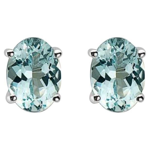 Pendientes de piedra de nacimiento con aguamarina azul marino engastados en oro vainilla de 14 quilates