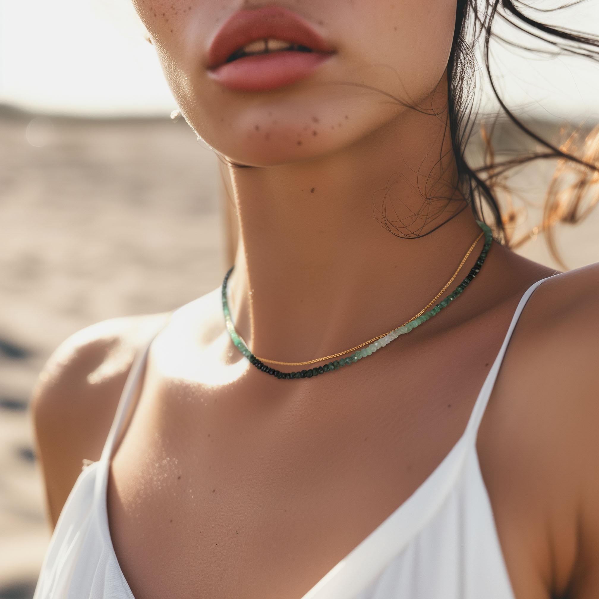 Artisan Birthstone May Ombre Emerald Necklace 14K Gold -by Bombyx House