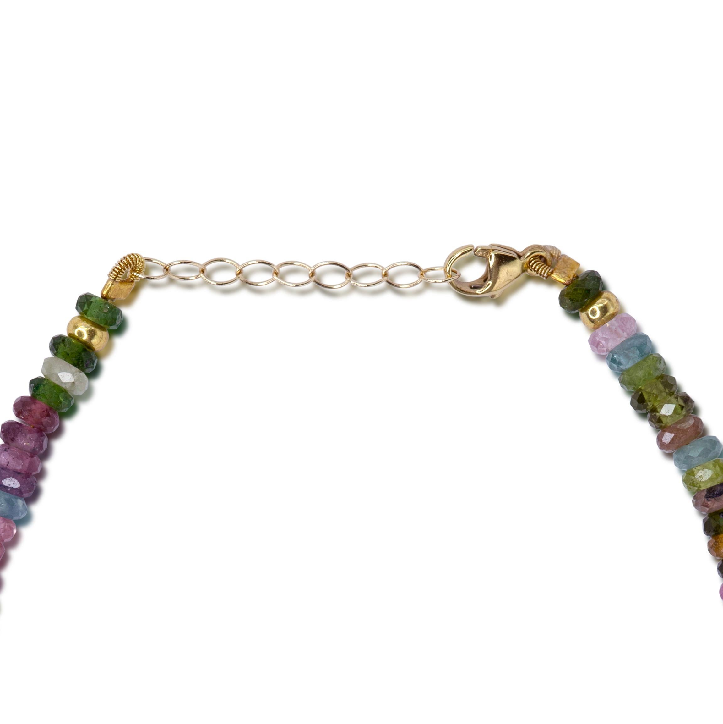 Bead Birthstone October Watermelon Tourmaline Bracelet 14K Gold - by Bombyx House For Sale