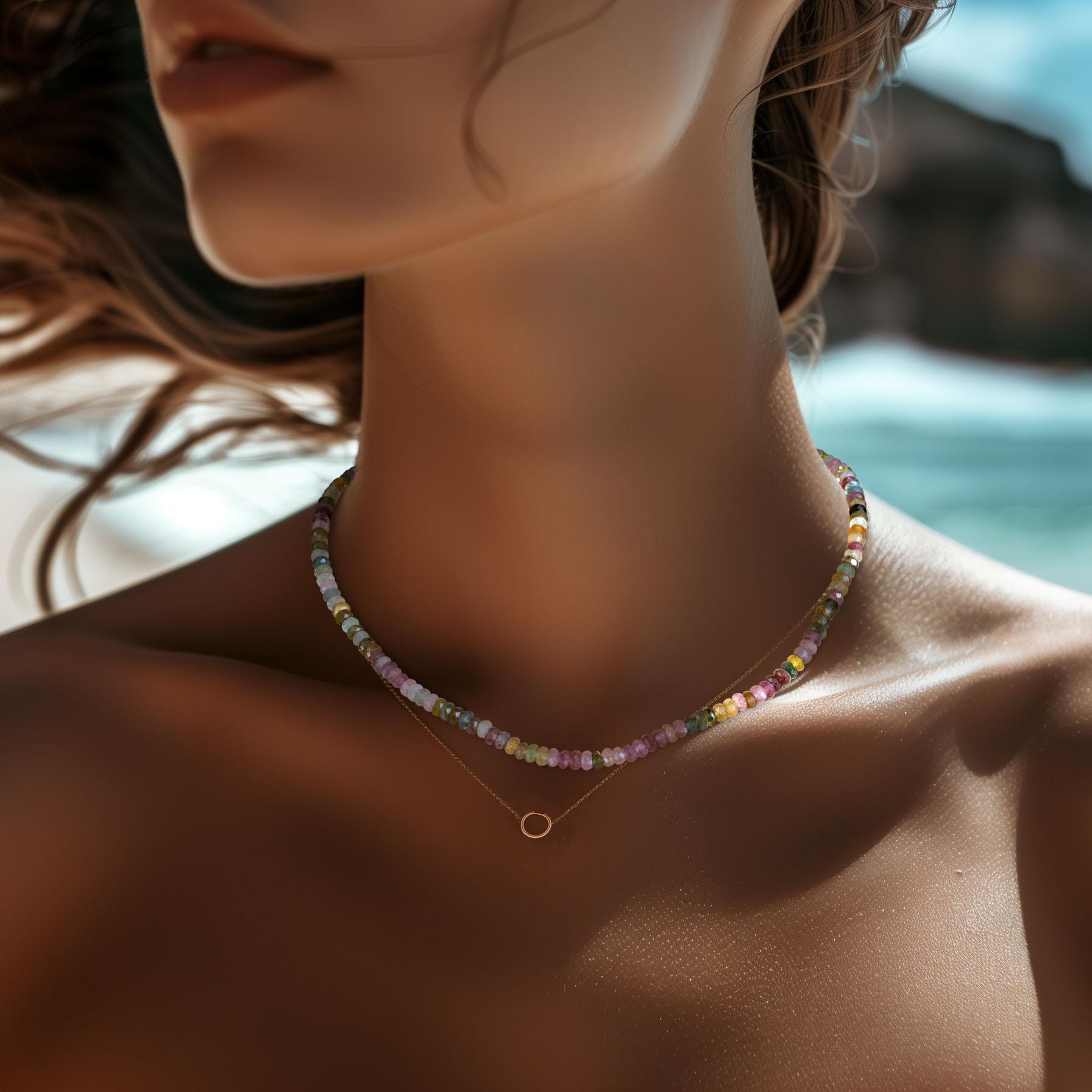 Adorn yourself with the captivating energy of this tourmaline necklace and feel your spirit soar with newfound vitality. Each facet reflects a different aspect of your personality, empowering you to embrace your multifaceted nature and radiate