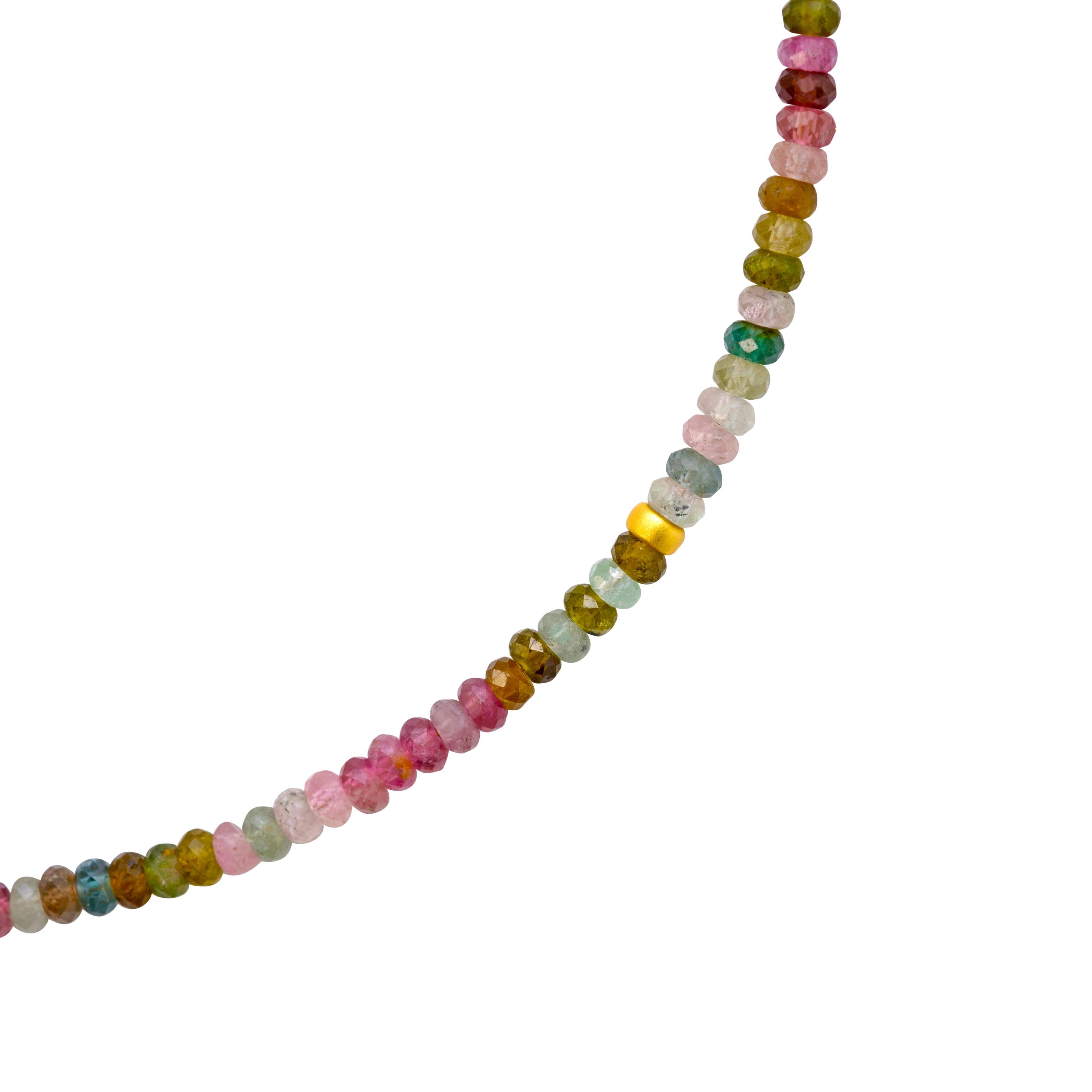Artisan Birthstone October Watermelon Tourmaline Necklace 14K Gold -by Bombyx House For Sale