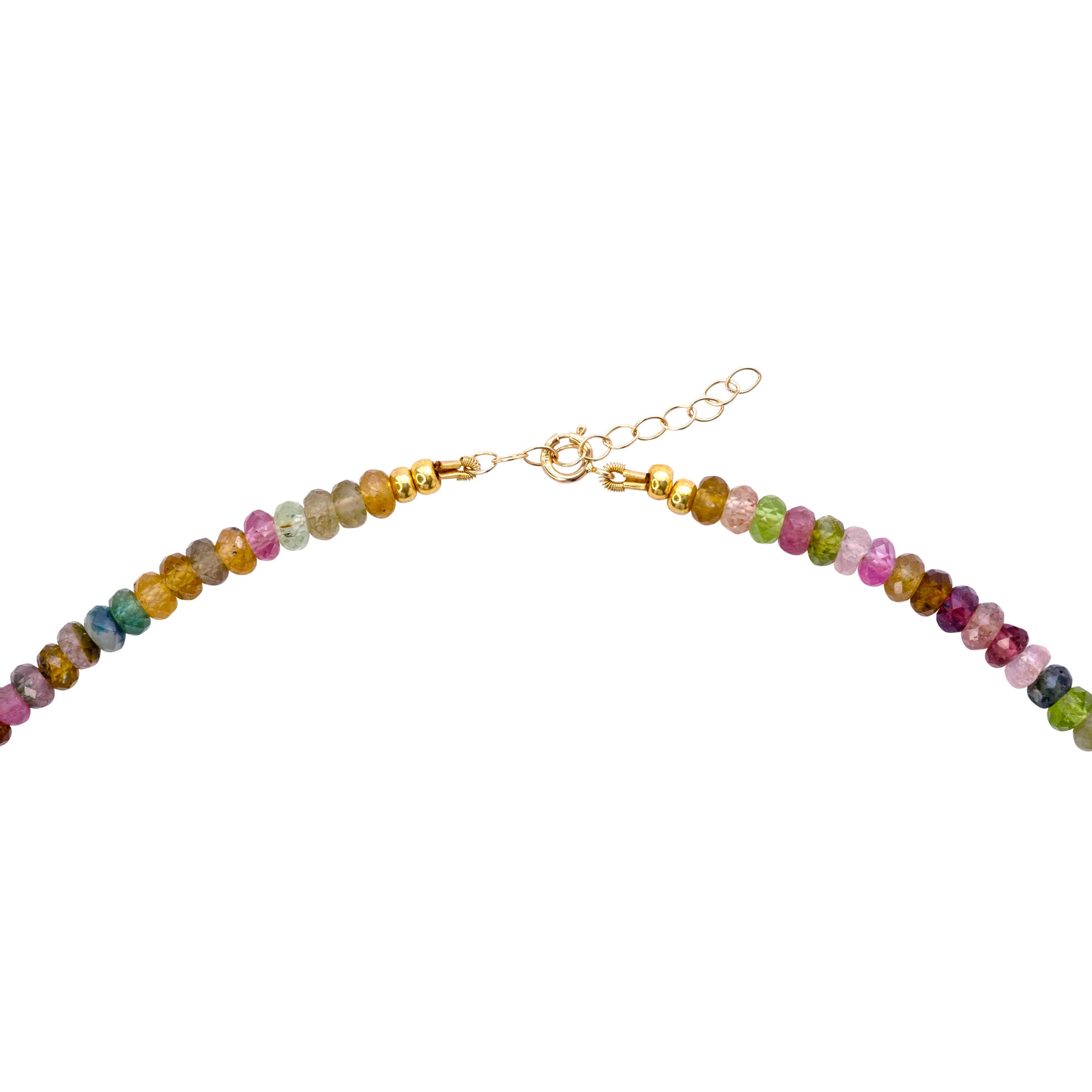 Bead Birthstone October Watermelon Tourmaline Necklace 14K Gold -by Bombyx House For Sale