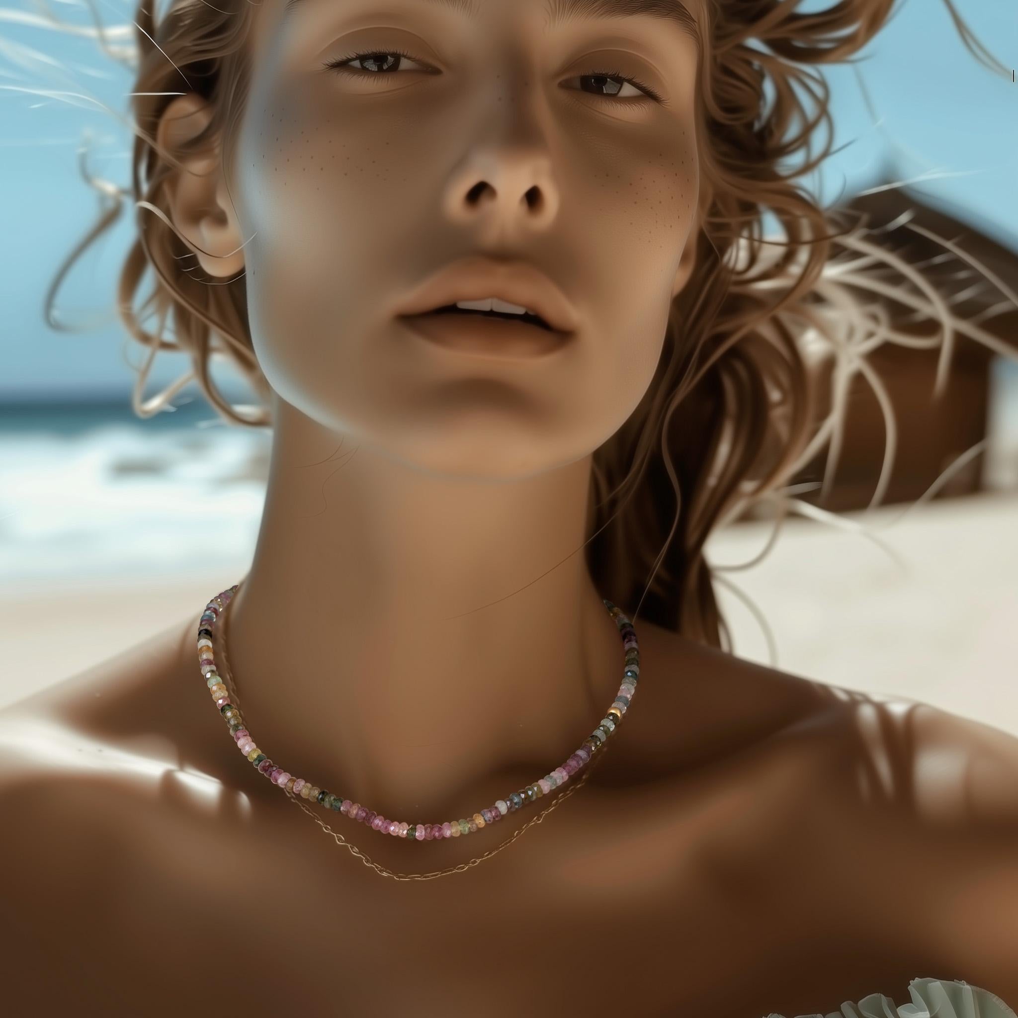 Donna Birthstone October Watermelon Tourmaline Collana in oro 14K - by Bombyx House in vendita