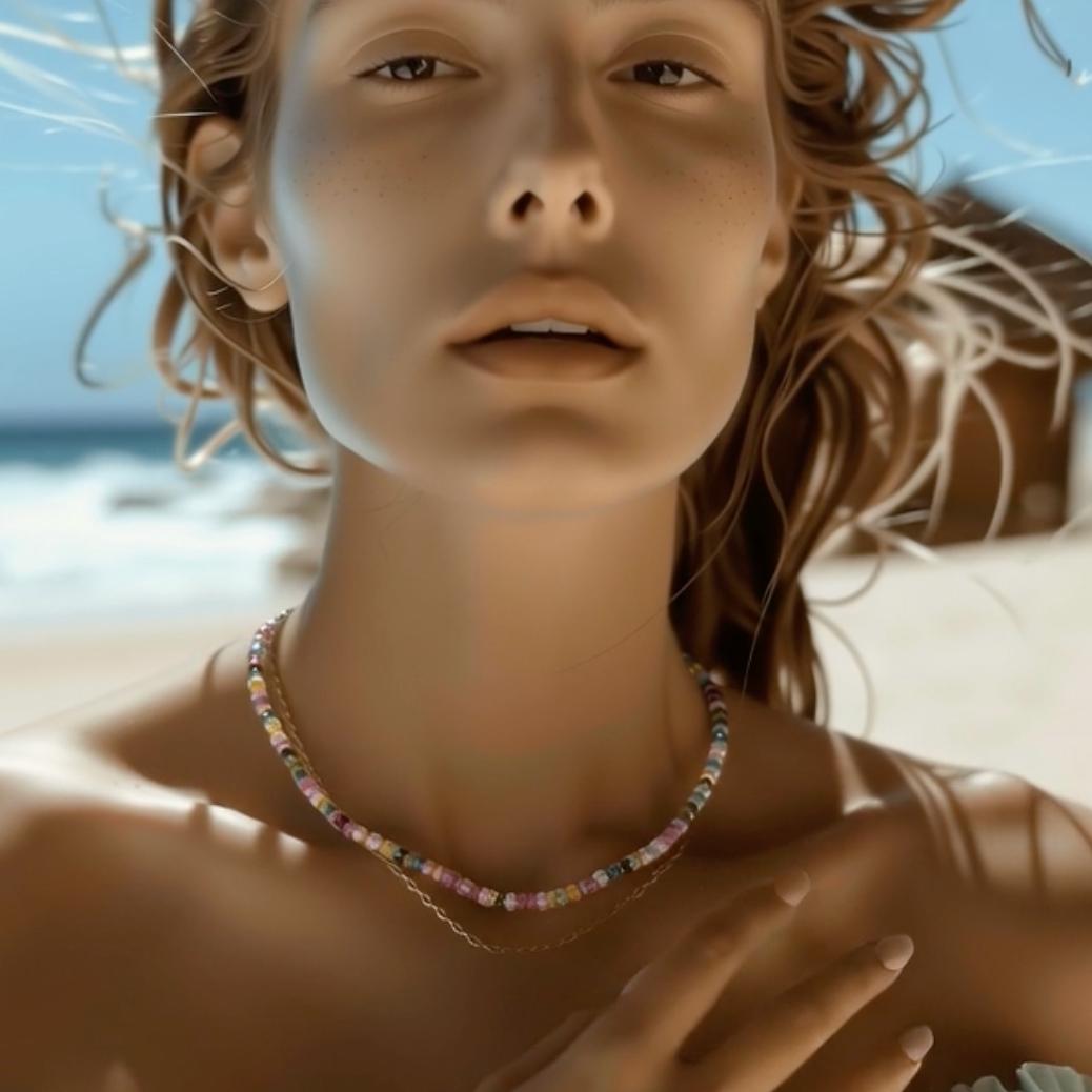 Birthstone October Watermelon Tourmaline Collana in oro 14K - by Bombyx House in vendita 1