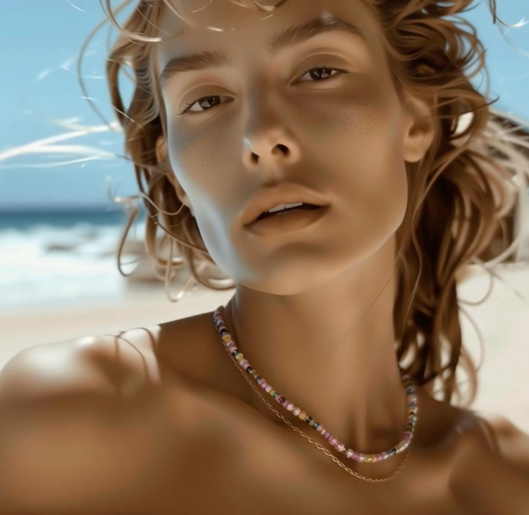 Birthstone October Watermelon Tourmaline Collana in oro 14K - by Bombyx House in vendita 2