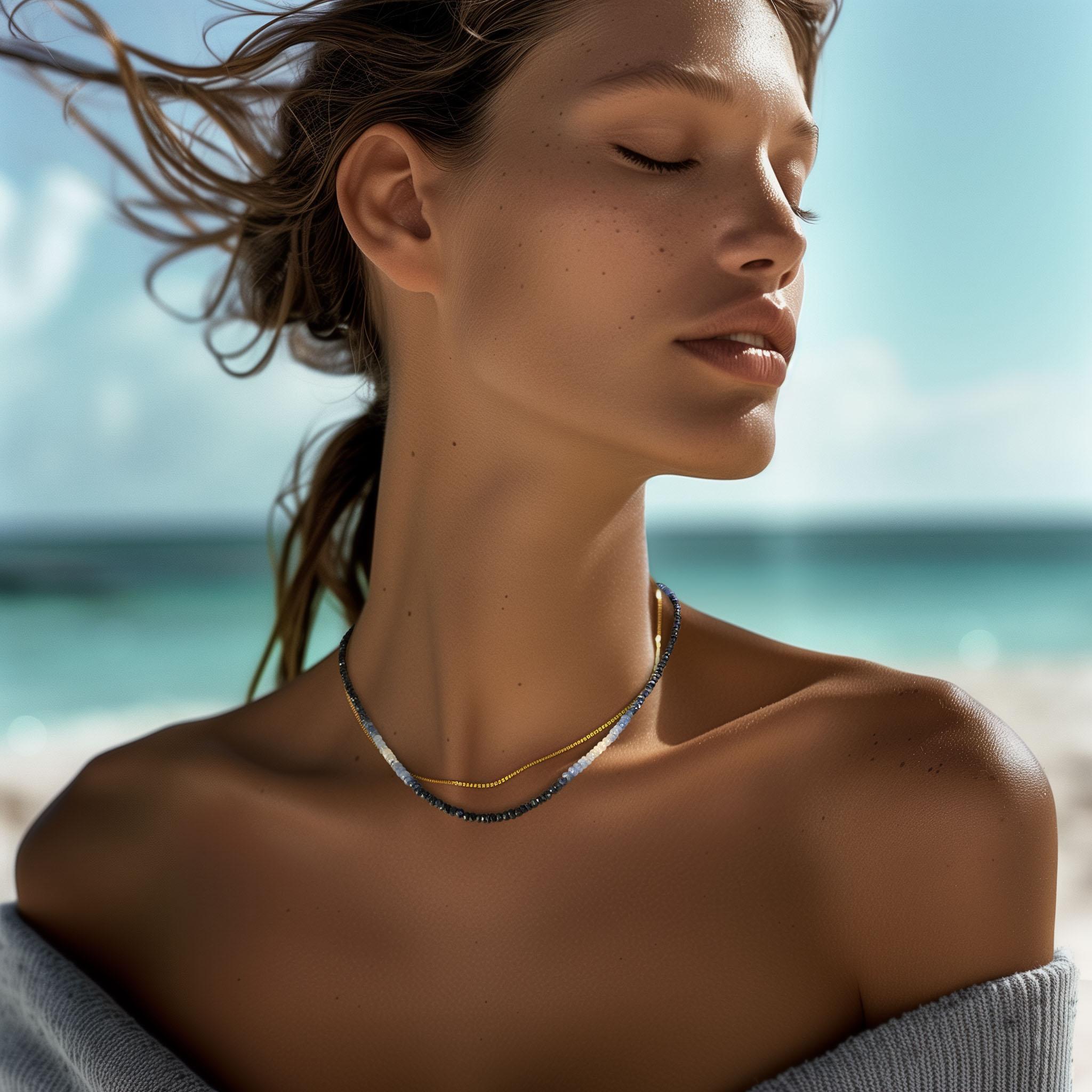 Embrace your destiny with this Blue Sapphire Ombre Necklace, a tribute to September's celestial birthstone. As you wear this radiant piece, you'll feel a deep connection to your inner wisdom and intuition, empowering you to face life's challenges