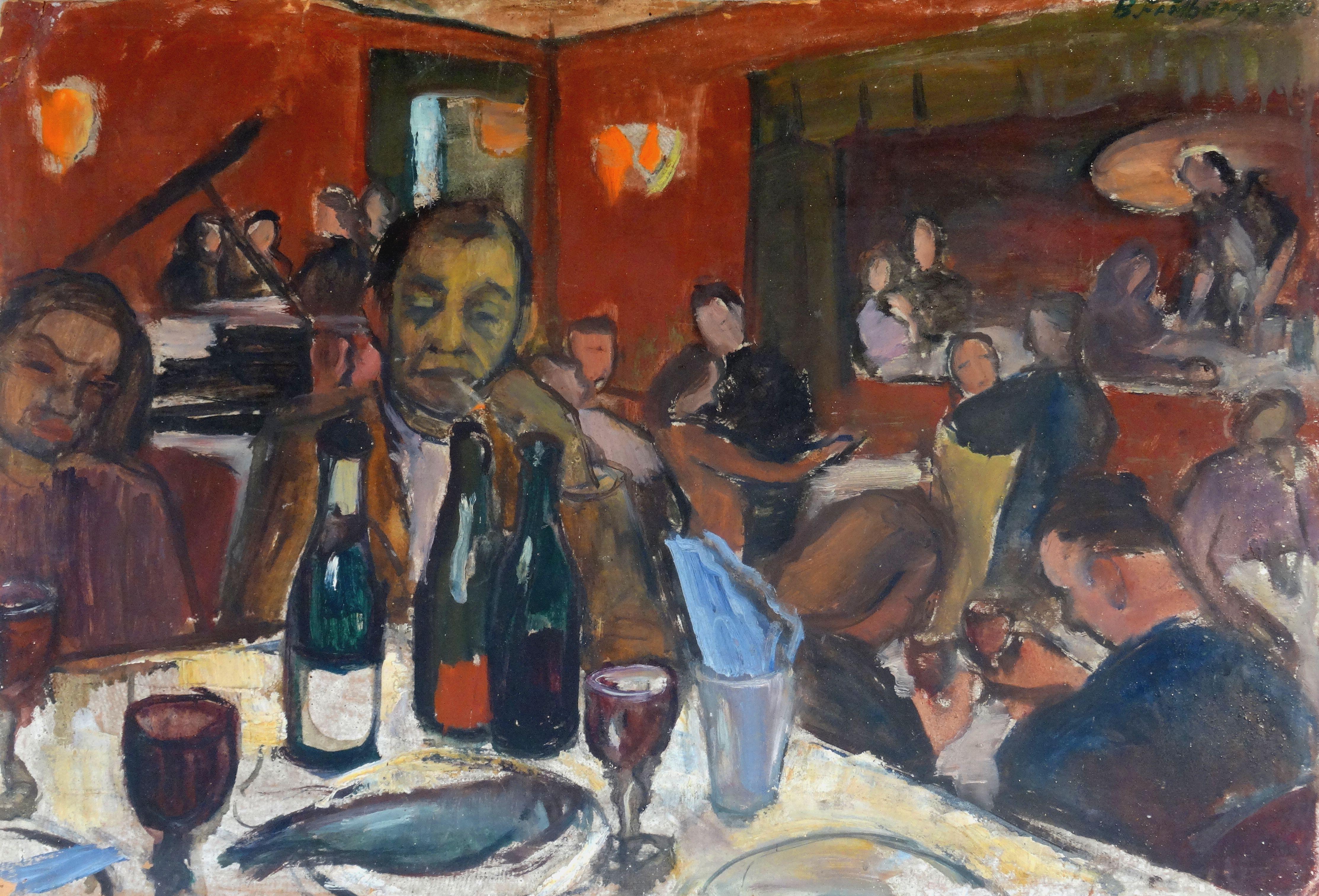 At cafe  1950, cardboard, oil, 51x71 cm