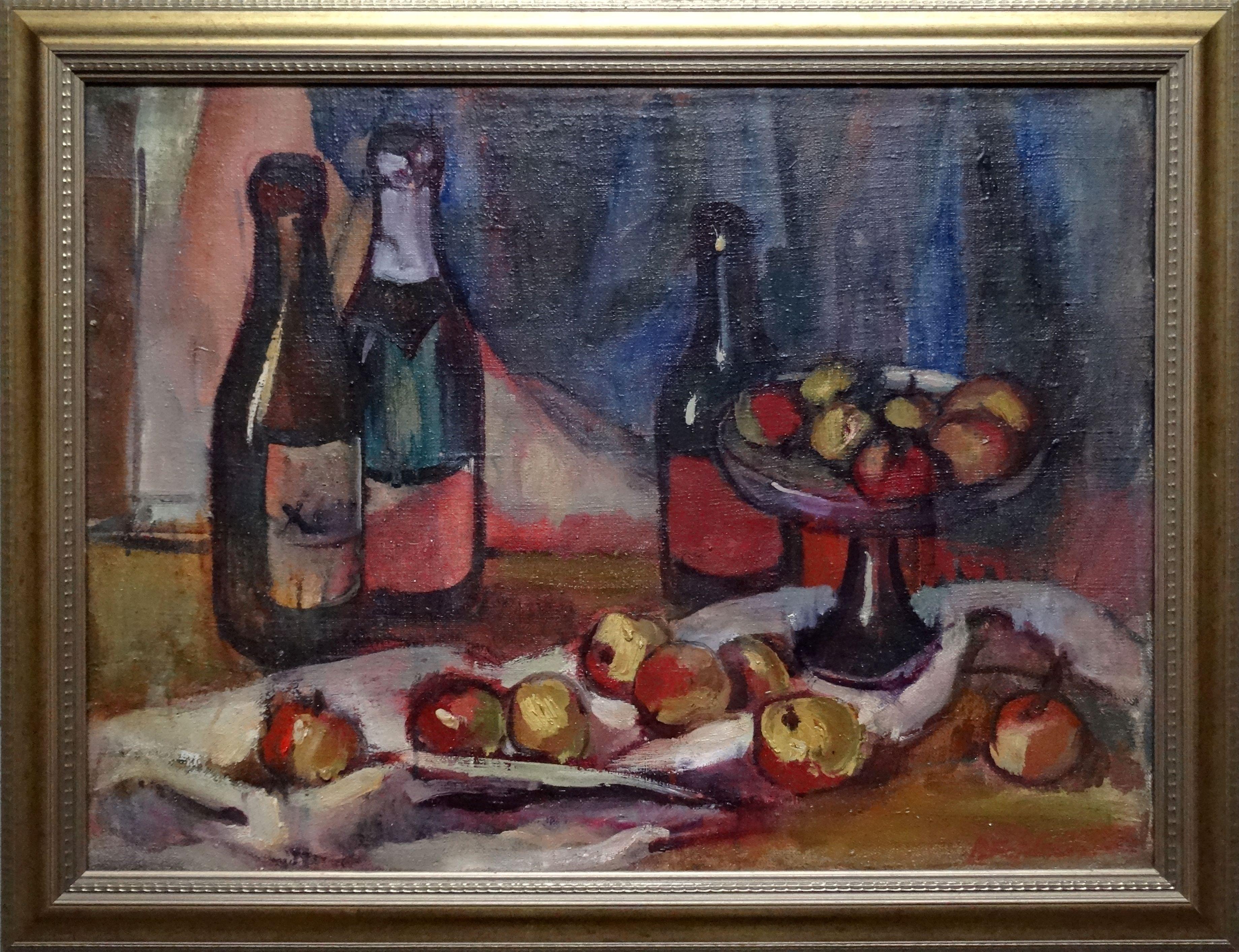 Still life with apples  1961. Canvas, oil, 50x70 cm - Painting by Biruta Baumane