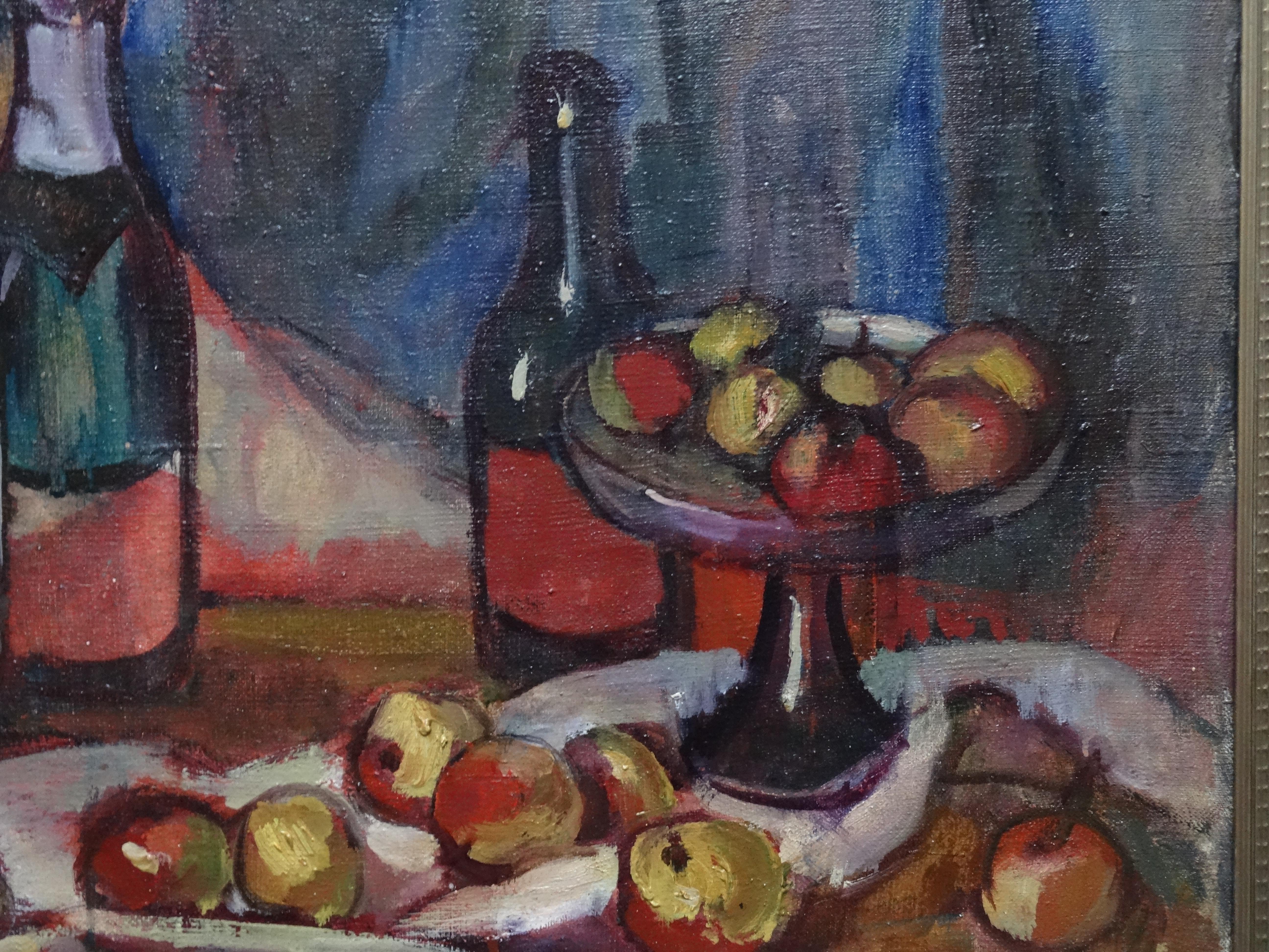 Stilleben mit Äpfeln  1961. Segeltuch, Öl, 50x70 cm (Fauvismus), Painting, von Biruta Baumane