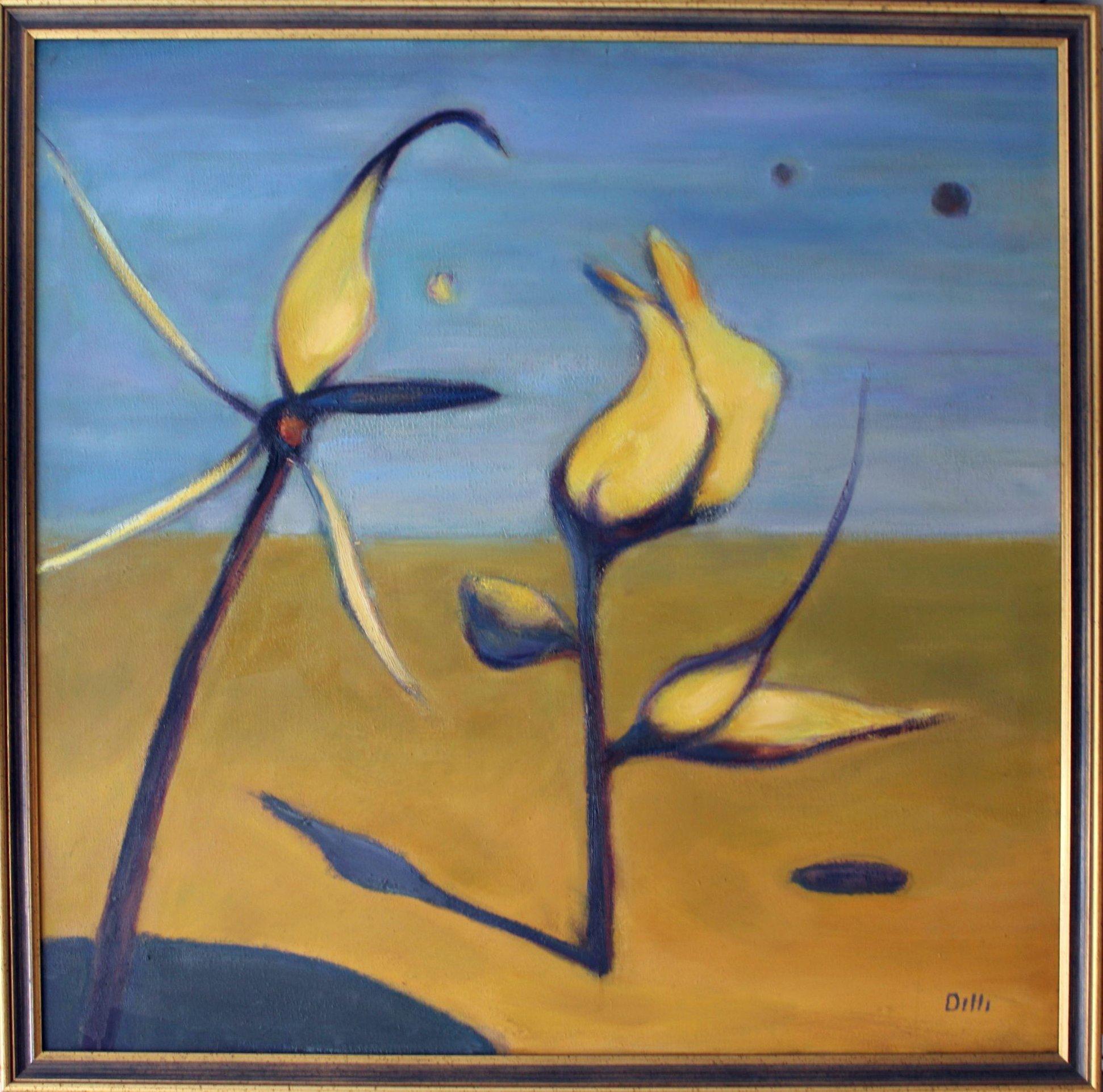 Fiori del deserto, olio su tela, 90x90 cm, 2005 - Painting di Biruta Delle