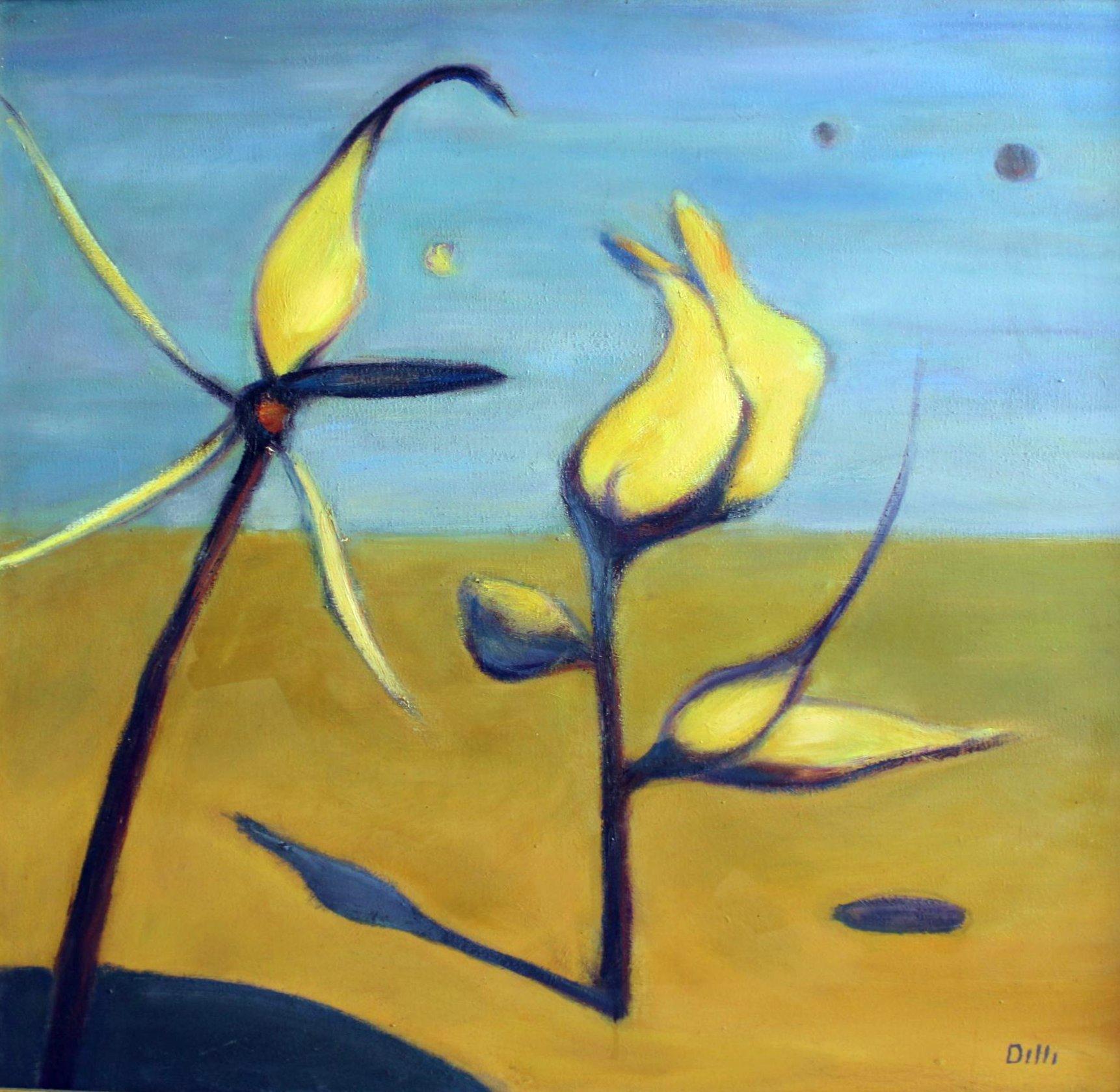 Still-Life Painting di Biruta Delle - Fiori del deserto, olio su tela, 90x90 cm, 2005