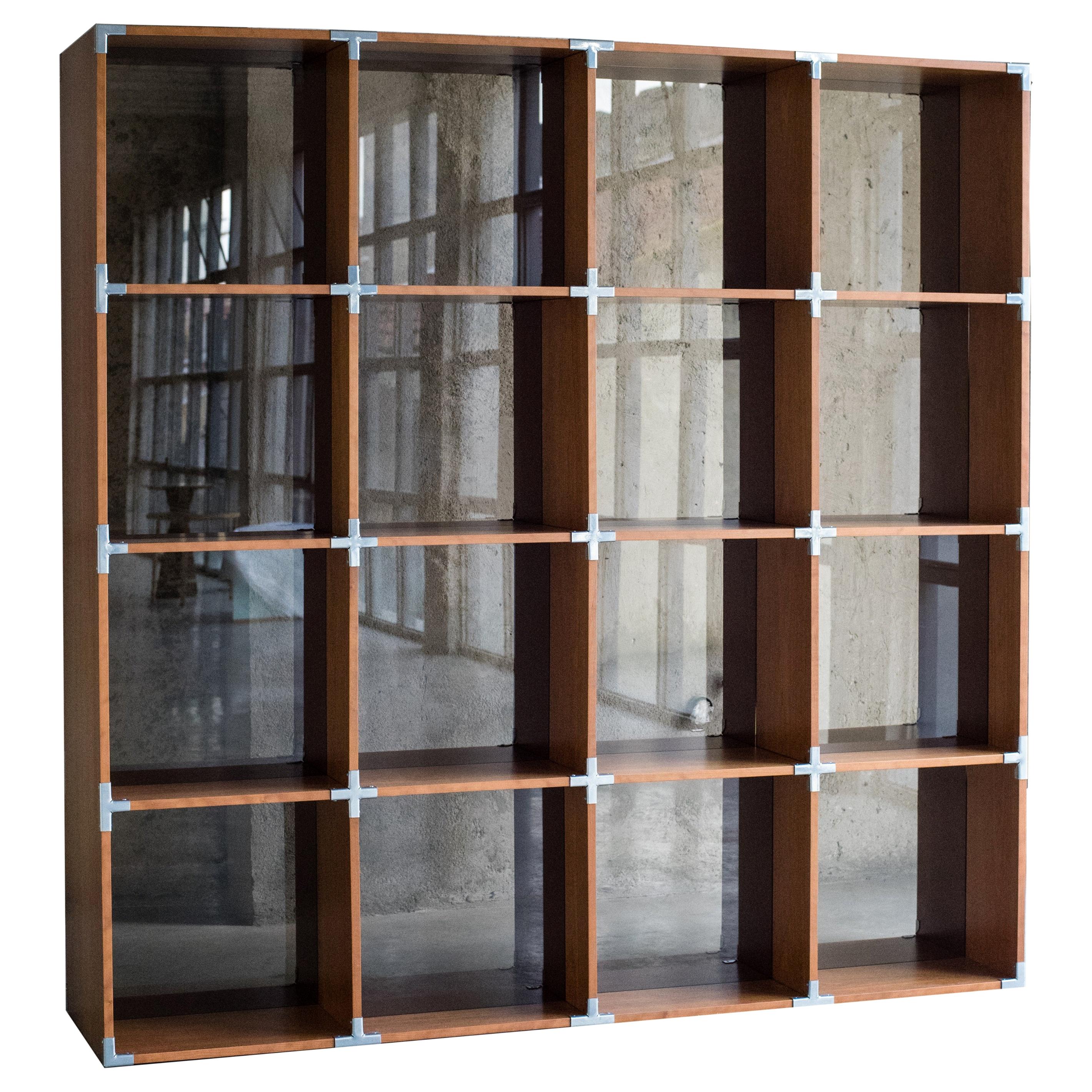 BIS Bookshelf in Cherry Tree Veneer and Brown Glass by Benjamin Ossa-MOB Project