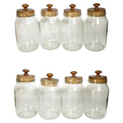 Bis Set of 8 Glass Jars with Cork Stoppers, Decorative Kitchen, France, 1950s