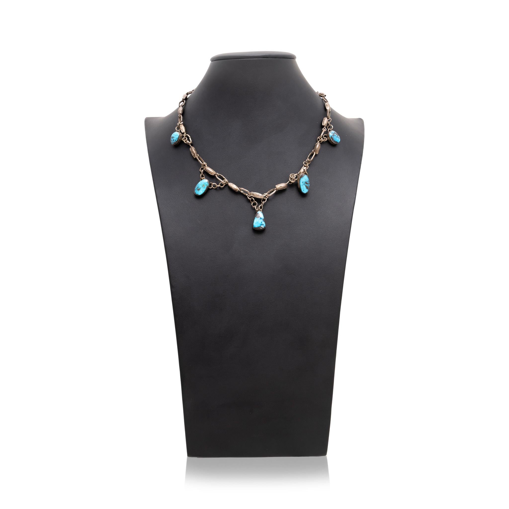 Bisbee Turquoise and Sterling Silver Necklace In Good Condition For Sale In Coeur d Alene, ID