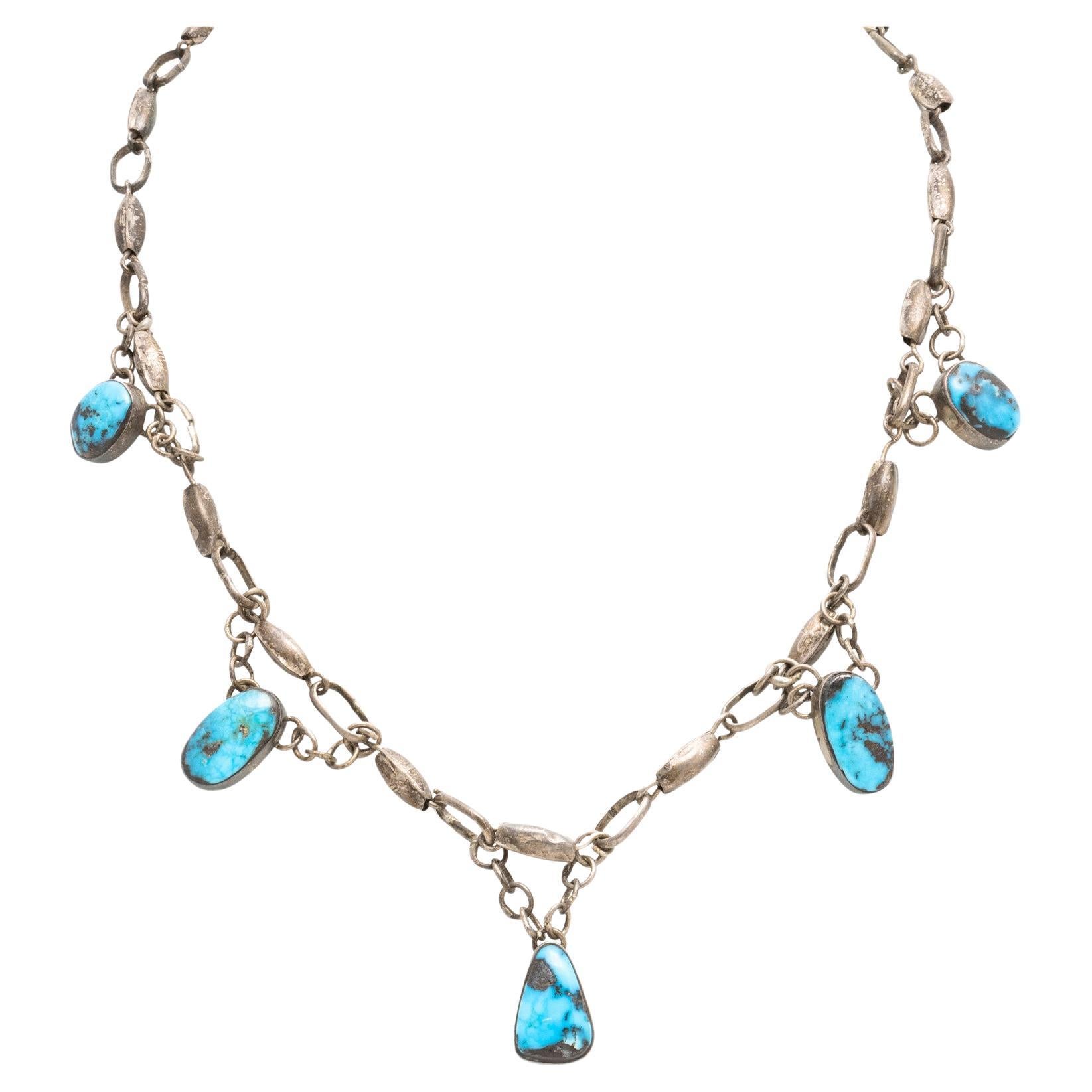 Bisbee Turquoise and Sterling Silver Necklace For Sale