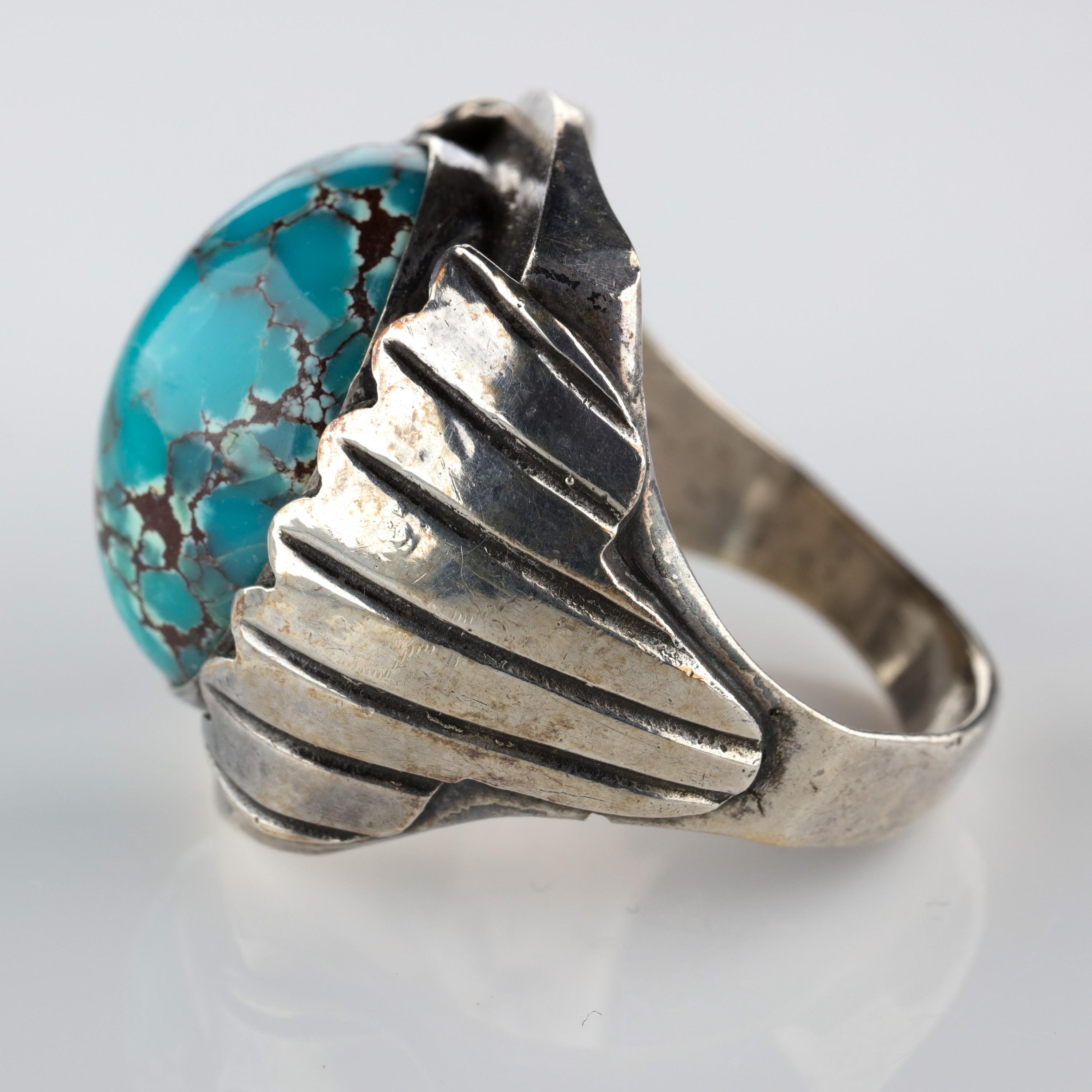 Bisbee Turquoise Ring from Art Deco Era In Excellent Condition In Southbury, CT