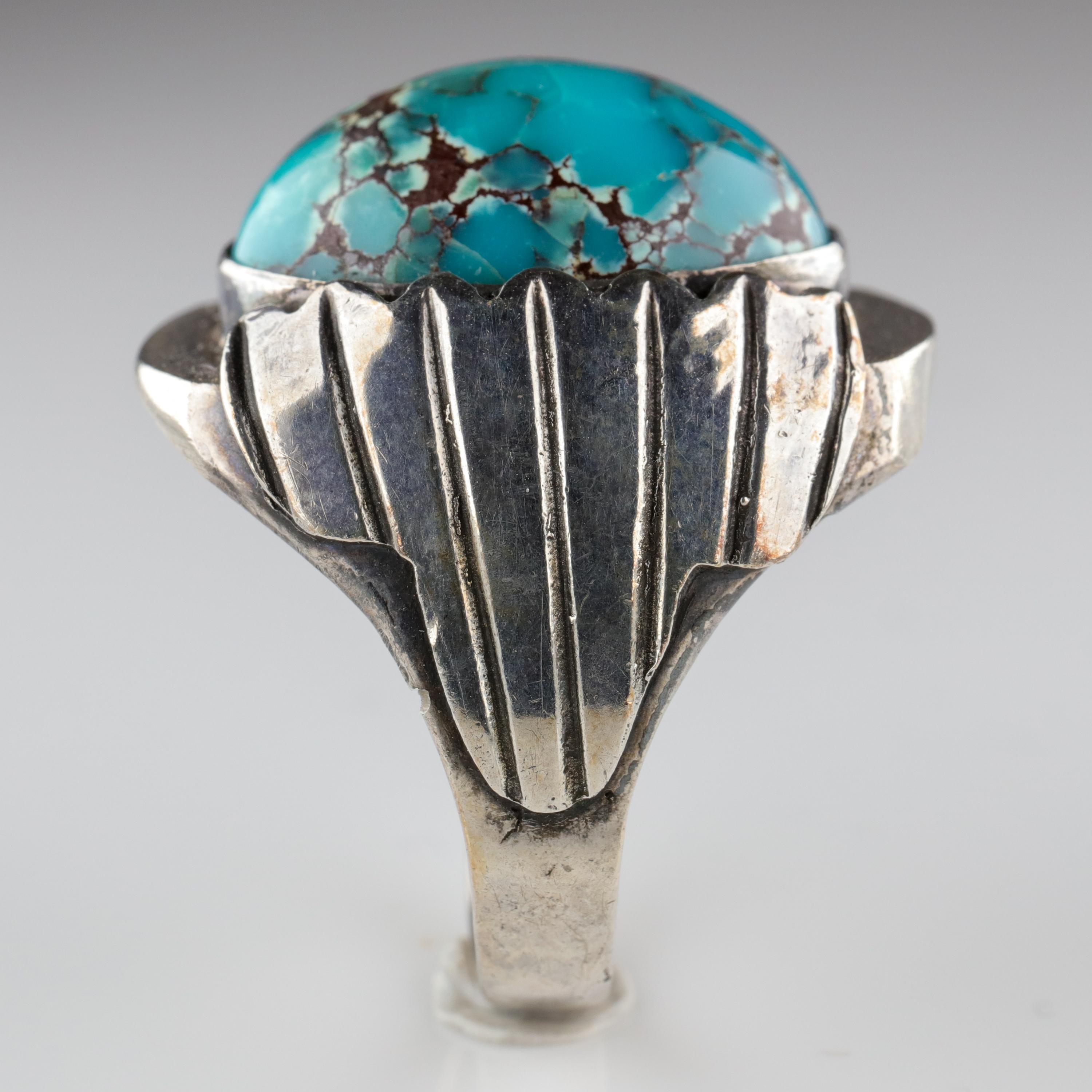 Women's or Men's Bisbee Turquoise Ring from Art Deco Era