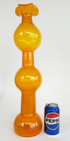 Bischoff Glass 1960s Hand-Blown Orange Tall "Bubble" Vase
