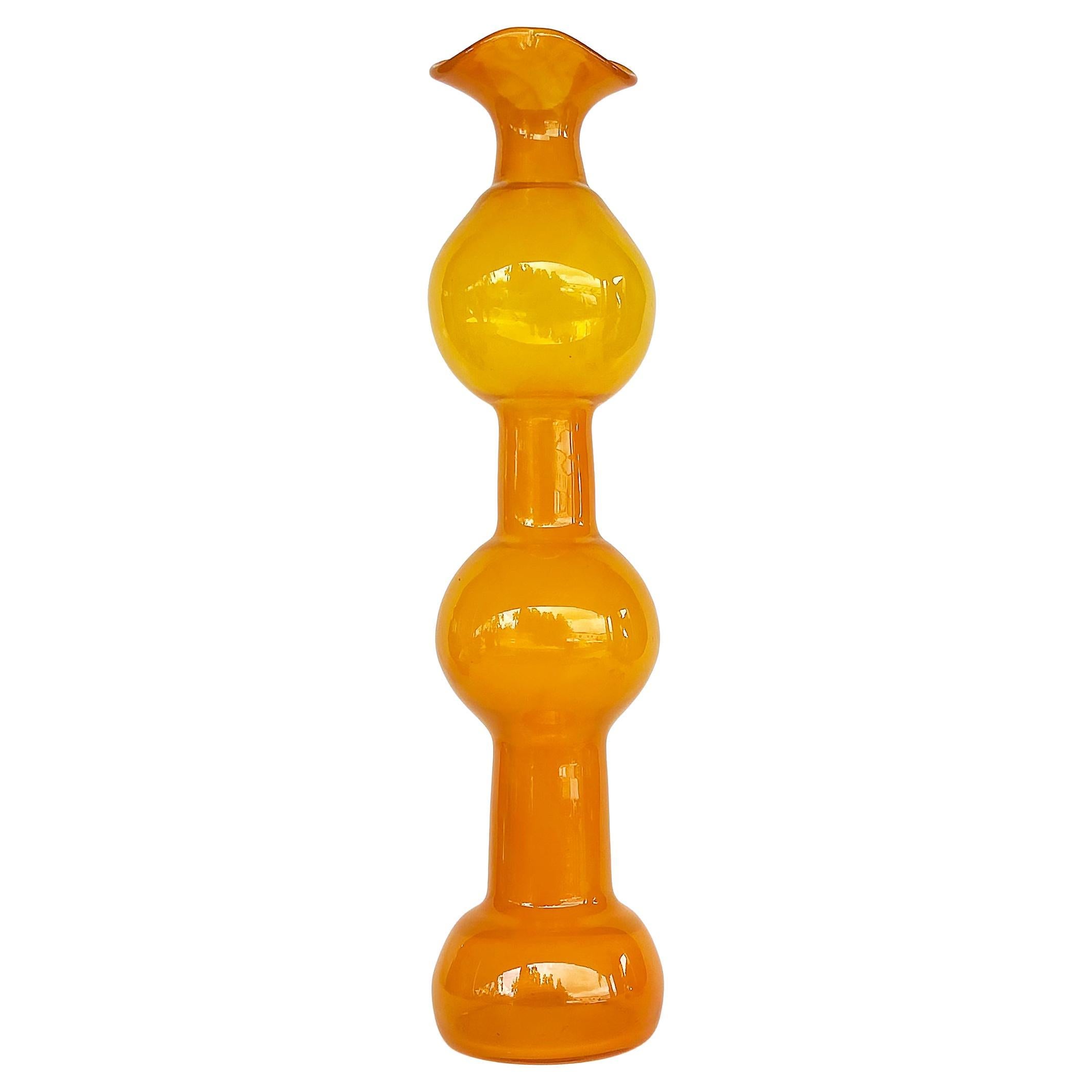 Bischoff Glass 1960s Hand-Blown Orange Tall "Bubble" Vase