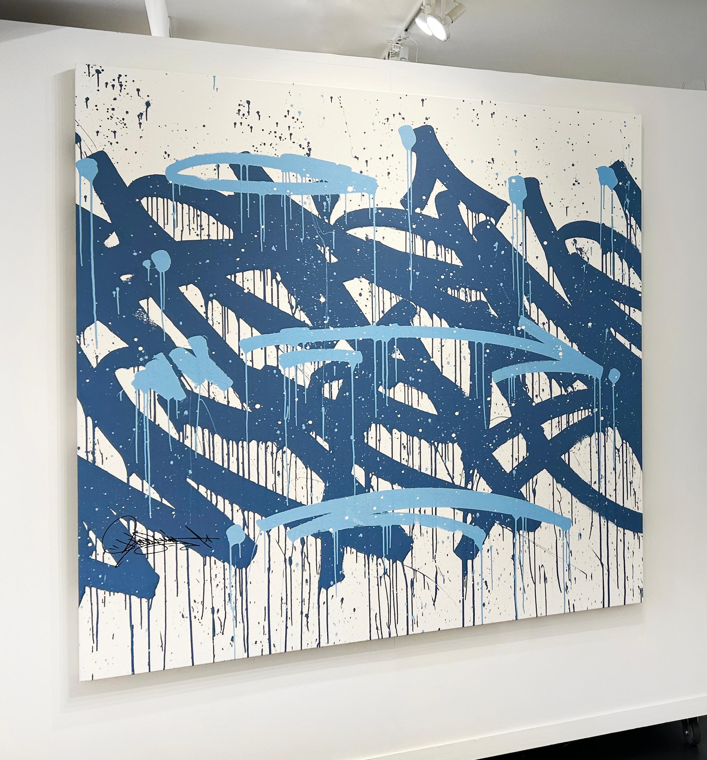 Hoher Anstieg/offene Augen (Blau), Abstract Painting, von Bisco Smith