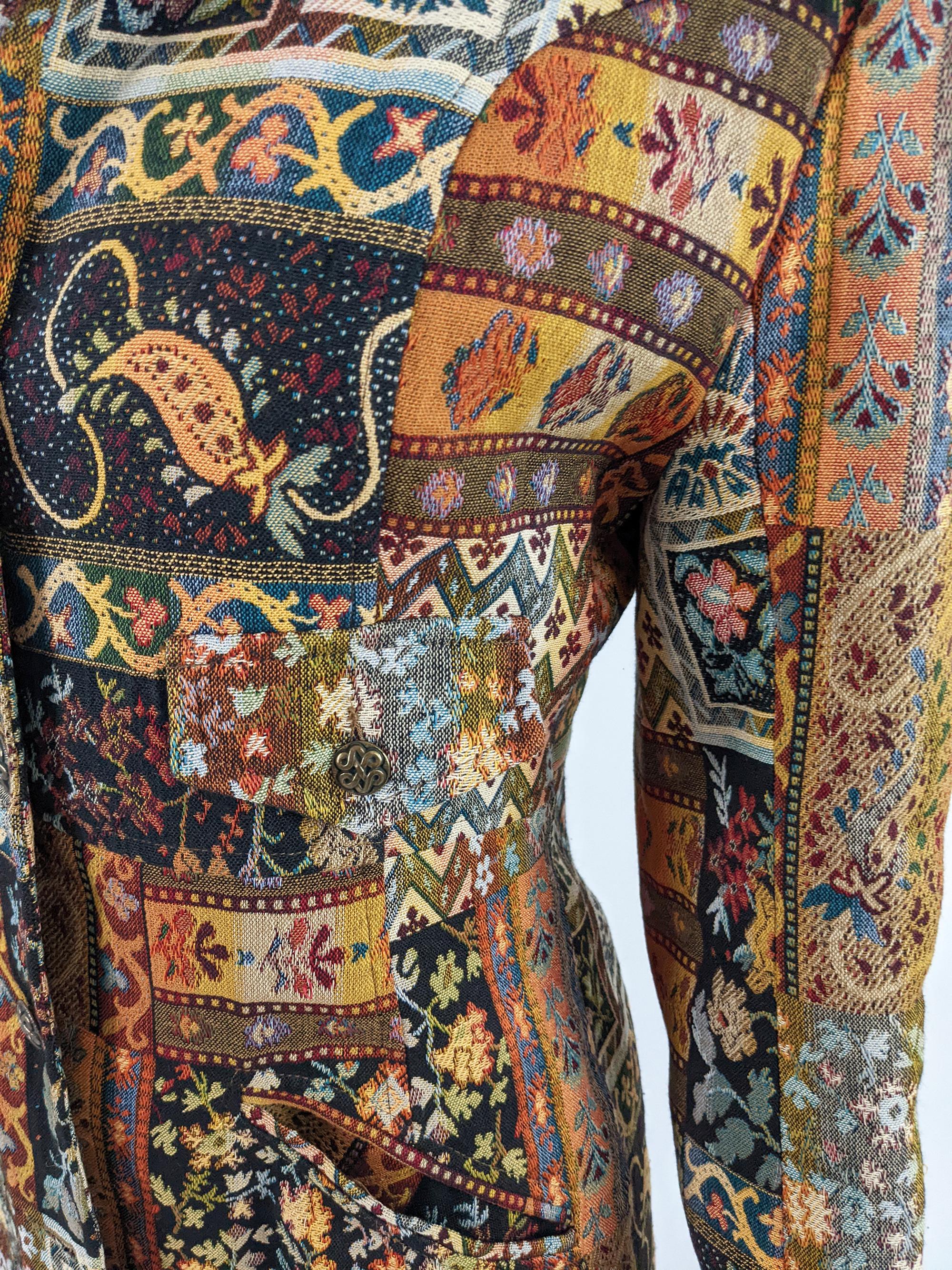 Biscote Vintage 1980s Tapestry Jacket Boho Patchwork Coat 1980s Bohemian In Fair Condition In Doncaster, South Yorkshire