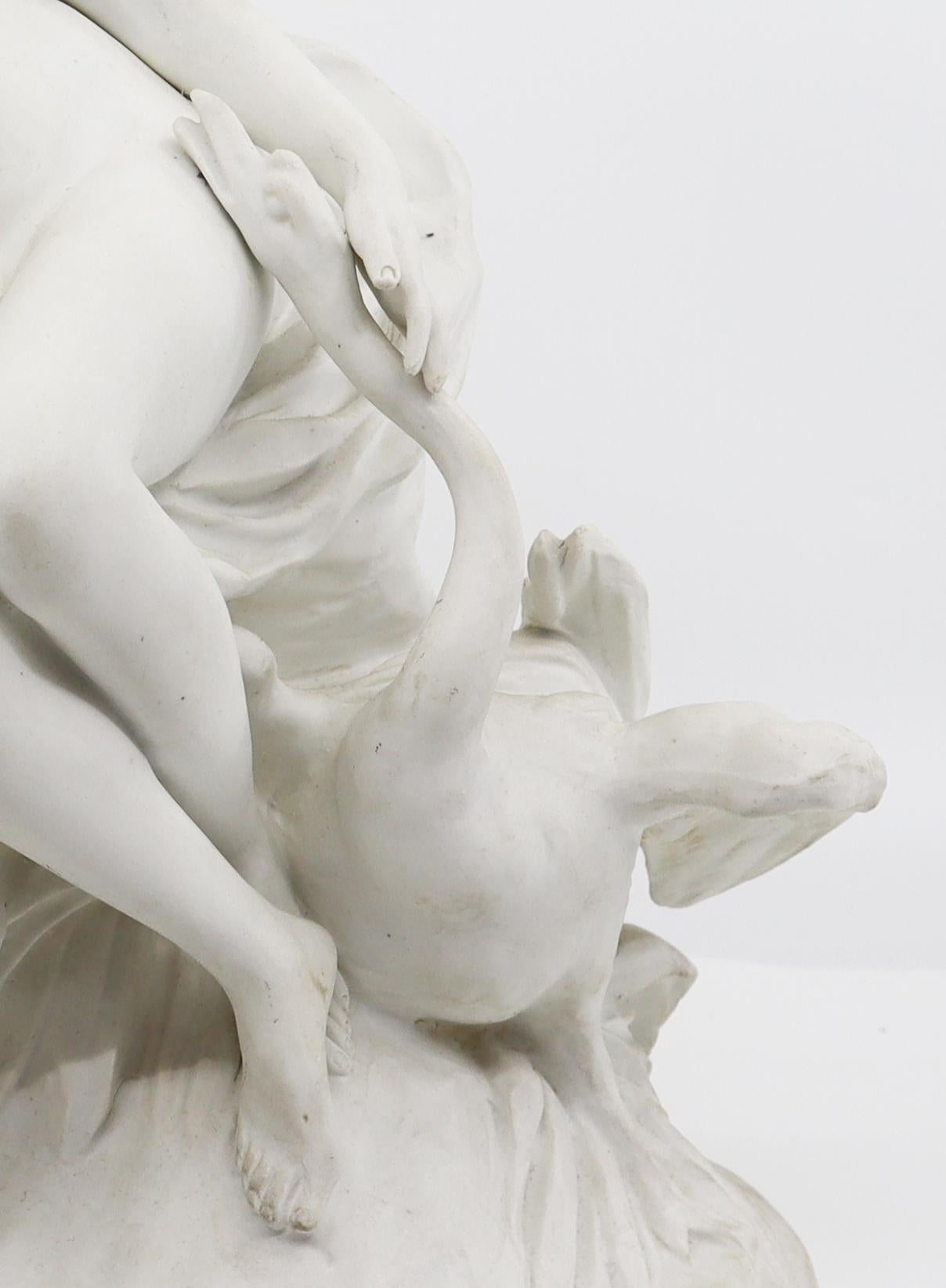 Francese Biscuit of 2 Girls with Goose, 19th Century, French in vendita